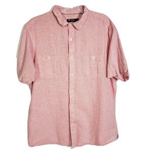 Cremieux Collection Mens Shirt Sz XL Short Sleeve Button Pink Flax Blend Pockets